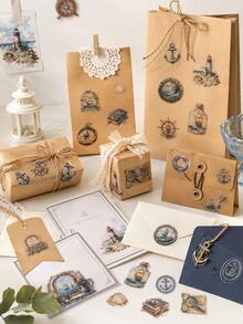 10pcs Vintage Nautical Ocean Stickers, Retro Sailboat Lighthouse Anchor Compass Patterns, Scrapbook Planner Journal Decoration, Travel Diary DIY Crafts, Gift Wrapping Accessories - Multicolor - View 4