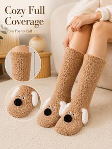 Women's Winter Plush Socks, Cute Dog Pattern, Thickened Coral Fleece Home Slippers Socks, Soft Warm Non-Slip Floor Socks, Suitable For Sleep And Leisure, Comfortable Home Essential, Holiday Gift And Christmas Gift - Dog Socks - View 6