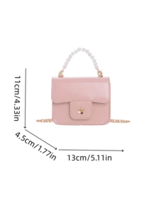 1pc Girls Solid Color PU Magnetic Closure Fashion Pearl Handbag Small Square Bag Chain Crossbody Bag Suitable For All Seasons Daily Use - A - View 5