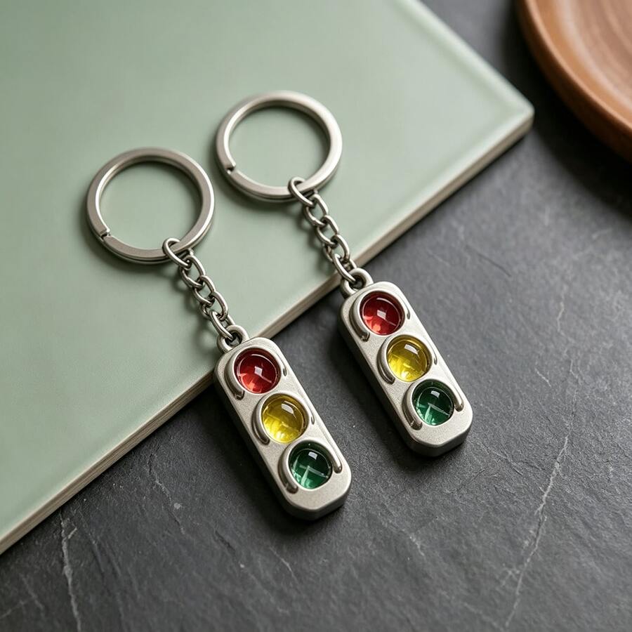 2pcs Minimalist Niche Traffic Light Keychain, Red Yellow Green Three-Color Enamel Exquisite Metal Pendant, Suitable For Car Keys, Bags, Luggage Decoration, Personalized Gift For Best Friends, Car Enthusiasts - Multicolor - View 1
