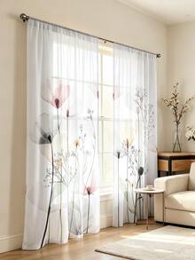 2pcs Light Style Light Color Flower Sheer Curtains-Rod Pocket Design For Privacy And Easy Installation - Perfect For Living Room & Bedroom Decor, Machine Washable,Good Light Transmittance,All-Season,Versatile Sheer Curtains,90gsm - Multicolor - View 9