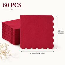 20/40/60PCS Festive Red Solid Scalloped Edge Paper Napkins, 6.5 Inch Elegant Embossed Napkins, Romantic Table Decor For Weddings, Engagements, Birthday Parties, Banquets & Celebrations - View 7