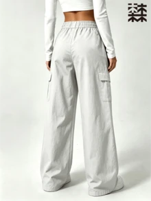 mulinsen Women's Sports Long Pants, Elastic Waist, Multi-Pocket, Draped Loose Fit, Suitable For Daily Sports, Commuting And Travel - White - View 4