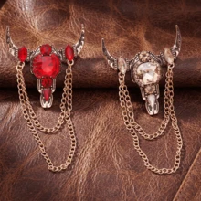 2Pcs Ox Head Brooch Pin Set – Multi-Use Keychain, Button Cover, Collar Clip, Cufflink & Bag Charm, Retro Jewelry Gift - Bull Head - View 17