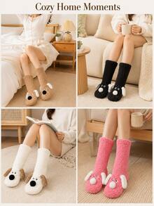 Women's Winter Plush Socks, Cute Dog Pattern, Thickened Coral Fleece Home Slippers Socks, Soft Warm Non-Slip Floor Socks, Suitable For Sleep And Leisure, Comfortable Home Essential, Holiday Gift And Christmas Gift - Dog Socks - View 9