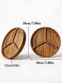 1pc Round Wooden Tray - Divided Meal Plate, Portion Control Serving Plate, Fat-Reducing Food Plate, Dessert Tray, Coffee Tray, Snack Tray, Plate, Tray, Serving Plate, Three-Compartment Design, Perfect For Afternoon Tea, Coffee Bar, Also Suitable For Bedroom, Living Room, Hotel, Yard, And Camping. Kitchen Accessory, Party Meal Plate - Brown - View 12