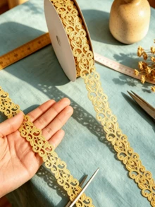 1 Roll Vintage Gold Hollow Lace Decorative Ribbon, Suitable For Scrapbooking, Gift Wrapping And Home Decor, Party Tableware Decoration, Envelope Sealing, Gift Packaging, Clothing Sewing And DIY Decoration - 18m Version - View 4