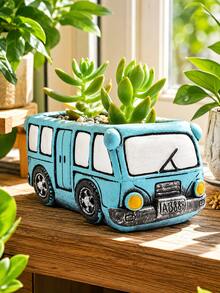 1pc Cute Vintage Bus Succulent Planter, Blue Resin Vintage Bus Flower Pot, Suitable For Small Plants, Creative Window Sill Flower Box, Suitable For Window Sill, Desktop, Garden And Home Decor, Gift For Plant Lovers - A - View 4
