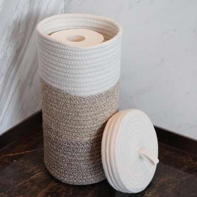 Boho-Style Decorative Toilet Paper Holder; A Hand-Woven Basket That Stores Large Rolls Of Toilet Paper (Holds Up To 3 Rolls)-A Freestanding Storage Rack For Bathroom Vanities.