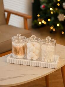 1/3/4pcs Cotton Swab Storage Set With Lid Plastic Storage Canister (Suitable For Cotton Balls, Cotton Pads And Cotton Swabs) Bamboo Bathroom Accessories With Lid Bathroom Storage Canister - Multicolor - View 1