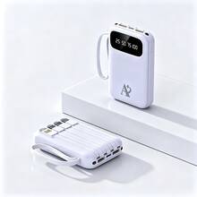 10000mAh Power Bank, Portable External Battery, Cell Phone Charger With 4 Built-In Cables, LED Digital Display, Fast Charging, Mini And Compact Design, Rechargeable Battery For Travel, Work, School, Office And Daily Use - Black - View 8