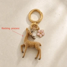 1pc Neutral Cute Flocked Reindeer Keychain, Cherry Blossom Christmas Reindeer Gift, Personalized Friend/Couple Gift Bag Charm, Handbag Charm - Multicolor - View 2
