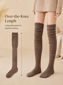 Women's Over-The-Knee Loose Socks, Soft Ribbed Knit Long Socks, Warm And Comfortable Boot Socks For Autumn/Winter, Suitable For Pairing With Skirts And Shorts, Maillard Color Palette, Essential For Home And Daily Wear, Holiday Accessory And Gift For Women - Multicolor - View 6