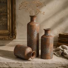 Rustic Ceramic Decorative Vase, Vintage Reactive Glaze Textured Flower Vase For Dried Flowers, Farmhouse Home Decor For Living Room, Shelf, Table & Entryway - 1PC - View 3