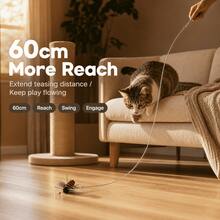 2pcs Set, Includes Realistic Bee Flying Insect Cat Teaser Toy Replacement Head (6cm Long) And 60cm Steel Wire Extension Line. Insect Head Features Feather Wings + Plush Body, Realistic Design, With Hanging Ring For Quick Connection; Extension Line With Swivel Lobster Clasp On Both Ends, Anti-Tangle, Extends Teasing Distance, Stimulates Cat's Hunting Instinct, Interactive Boredom Relief. - Bee Replacement Head + Extension Cable - View 5