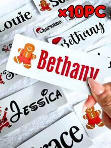 1/3/5pcs Customized Christmas Name Stickers, Featuring Santa Claus, Reindeer And Gingerbread Man Patterns, Personalized Name Labels, Suitable For Wine Glasses, Mugs And Gift Box Decoration, Perfect For Christmas Party Decor - Multicolor(Christmas Edition) - View 13