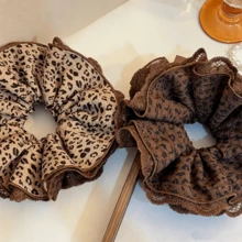 1pc Vintage Lace Trim Leopard Print Scrunchie, Gentle & Lazy Vibe, Non-Damaging Hair Accessory For Women, Versatile For Commute And Daily Wear - Multicolor - View 3