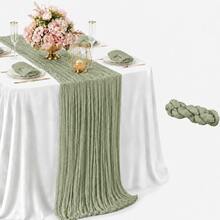 10 Pack Sage Green Cheesecloth Table Runner, Boho Gauze Table Runner, Rustic Semi Sheer Fabric Table Runner For Wedding, Bridal Shower, Baby Shower, Birthday Party, Farmhouse Dining Table Decor, Table Centerpiece And Home Decoration - A - View 31