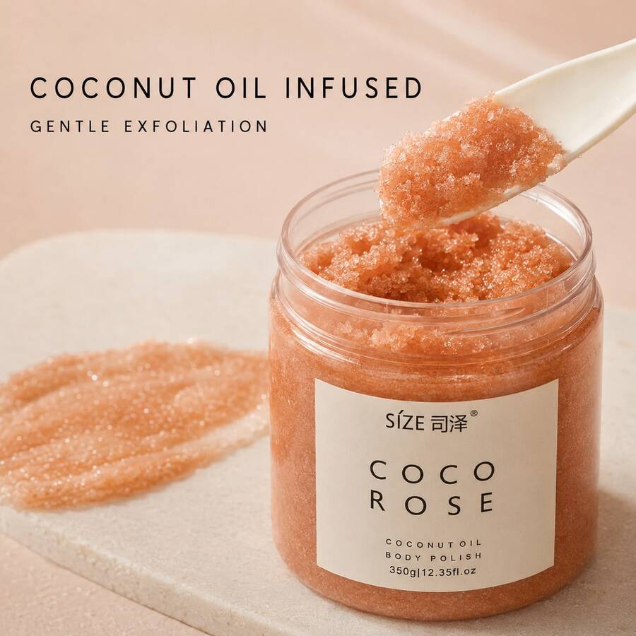 Coconut Oil Body Scrub With Coco Rose, Exfoliating & Moisturizing Body Polish, Softens Rough Dry Skin, Dead Skin Remover For Elbows Knees, 350g - Rose - View 1
