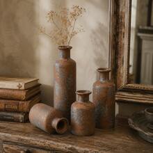 Rustic Ceramic Decorative Vase, Vintage Reactive Glaze Textured Flower Vase For Dried Flowers, Farmhouse Home Decor For Living Room, Shelf, Table & Entryway - 1PC - View 4