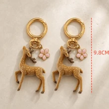 2pcs Unisex Cute Flocked Deer & Cherry Blossom Keychain Accessories, Christmas Deer Gift, Personalized Friend & Couple Gift, Bag Charm - Multicolor - View 3