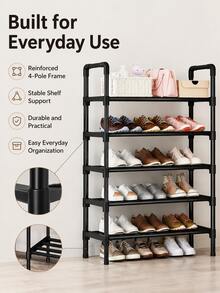 Minimalist Multi-Layer Indoor Shoe Rack For Home Entryway, 45/58cm Length, Dust-Proof Shoe Shelf For Dorm/Rental, Black Multi-Functional Upgraded Thickened Sturdy Design, 3-8 Tier Storage Rack - Multicolor - View 6