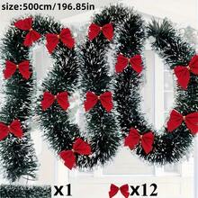 2pcs/Set With Red Bow, Dark Green & White Snowflake Christmas Floral Garland, No Light Artificial Wreath, Suitable For Outdoor Or Indoor, High-Quality Soft Green Holiday Decor, Applicable For Indoor/Outdoor Holiday Decorations, Fireplace, Stairs, Christmas Decorations, Christmas Wreath, Suitable For Front Door, Halloween Decor, High-Quality Artificial Floral Garland Decoration, Soft Material - Enhance Holiday Atmosphere - View 11