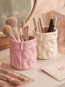 1Pc Unique Bag‑Inspired Shaped Storage Holder, Large Capacity Desktop Organizer For Makeup Brushes, Multi‑Functional Decor Container For Bedroom Vanity Desk - Multicolor - View 8