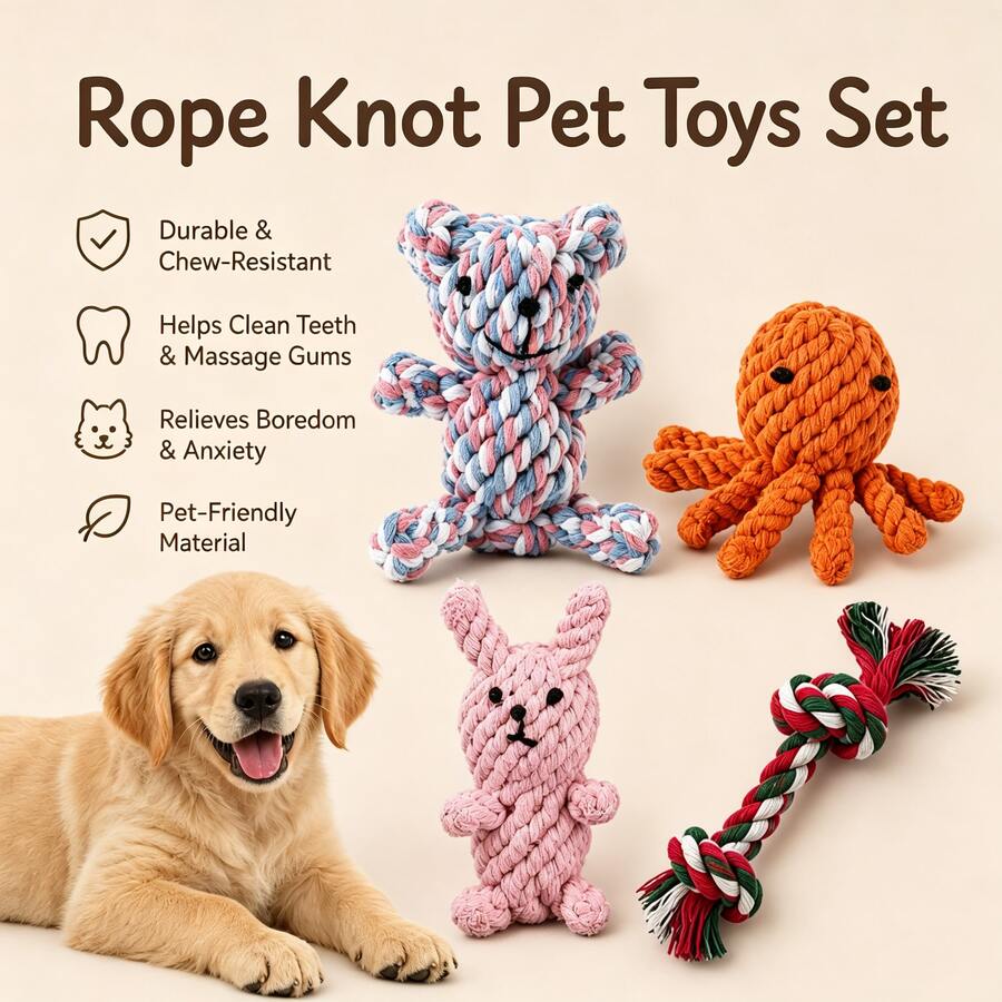 1pc Crochet Animal Dog Chew Toy Set, Handmade Soft Rope Knotted Cute Design, Suitable For Puppy Teething, For Dogs And Cats - Multicolor - View 1
