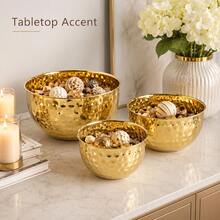 Round Hammered Mixing Bowl Decorative Fruit Salad Bowl 3 Sizes - Gold - View 1