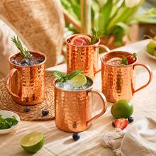 1/2/4 Pieces Of Copper-Made Moscow Mug, Water Cup, Coffee Cup, Handcrafted - Hammered Finish On The Surface - Original Copper Inside - Securely Reinforced Riveted Handle, Suitable For Iced Drinks, Suitable For Home Use, Parties, Christmas Gifts - Multicolor - View 6