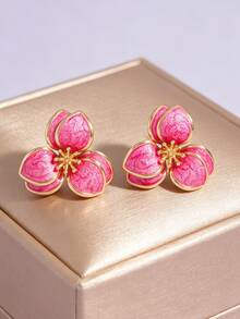 Colorful Oil Drop Flower Stud Earrings, Double Layer Petal Earrings, Minimalist Design Earrings - Style 1 - View 1