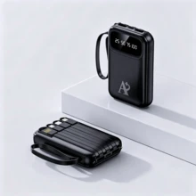 10000mAh Power Bank, Portable External Battery, Cell Phone Charger With 4 Built-In Cables, LED Digital Display, Fast Charging, Mini And Compact Design, Rechargeable Battery For Travel, Work, School, Office And Daily Use - Black - View 7
