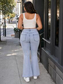 Women's Plus Size Slim Fit Flare Jeans, Elegant & Fashionable, Premium Choice For Daily Wear - Light Wash - View 5