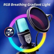 ميكروفون مكثف قلبي USB مع إضاءة RGB مخصصة، تقليل الضوضاء بالذكاء الاصطناعي 48kHz/24bit صوت عالي الدقة مراقبة في الوقت الفعلي توصيل وتشغيل، ميكروفون البث والبودكاست والألعاب وتسجيل ASMR لأجهزة الكمبيوتر المحمولة والمكتبية - مشاهدة 6