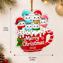 Custom Snowman Mug Christmas Ornament, Personalized 2-6 Name Tree Hanging Decor, Festive Holiday Family Style, Customized Christmas Decoration, Customizable Name Keepsake, Christmas Tree Decor, Family Friends Gift 2026, Christmas Gift - Style B - View 2
