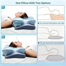 Side Sleeper Pillow, Memory Foam Cervical Butterfly Pillow,Cervical Neck Pillow For Sleeping, Ergonomic Side Sleeper Pillows For Adults, Neck Support Pillow For Neck And Shoulder Support, Bed Pillow For Side Back Stomach Sleepers - Gift For Mom - Blue - View 9