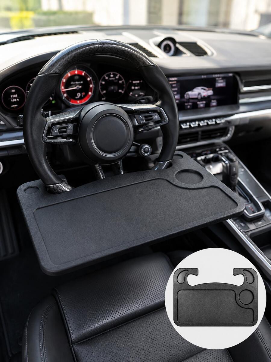 Car Steering Wheel Tray, 1pc 2-In-1 Steering Wheel Desk , Portable ABS Car Food Tray Table With Cup Holder & Pen Slot, Car Laptop Desk For Writing Work, Universal For Most Cars SUVs Trucks, Multipurpose Travel Car Accessories,Car Storage,Car Tray - A - View 1
