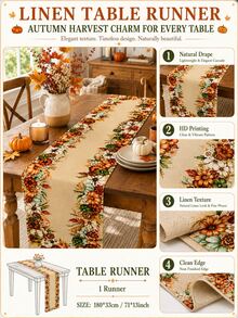 Fall Pumpkin Maple Leaf Table Runner, Autumn Sunflower Floral Harvest Table Runner For Thanksgiving Dinner Party Kitchen Dining Table Home Decor - Multicolor - View 5