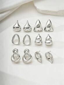 2/12PCS Women's Fashion Elegant Silver Geometric Multi-Element Earrings Set, Fashionable And Elegant, Suitable For Daily Wear, Outings, Gatherings And Parties. - Silver - View 2