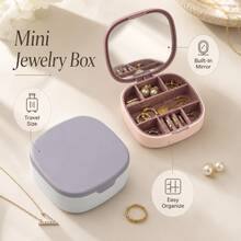 1pc Portable Mini Jewelry Storage Box With Mirror, Multi-Compartment Travel Organizer For Rings, Earrings And Necklaces - Multicolor - View 6