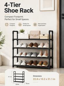 Minimalist Multi-Layer Indoor Shoe Rack For Home Entryway, 45/58cm Length, Dust-Proof Shoe Shelf For Dorm/Rental, Black Multi-Functional Upgraded Thickened Sturdy Design, 3-8 Tier Storage Rack - Multicolor - View 12