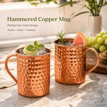 1/2/4 Pieces Of Copper-Made Moscow Mug, Water Cup, Coffee Cup, Handcrafted - Hammered Finish On The Surface - Original Copper Inside - Securely Reinforced Riveted Handle, Suitable For Iced Drinks, Suitable For Home Use, Parties, Christmas Gifts - Multicolor - View 7