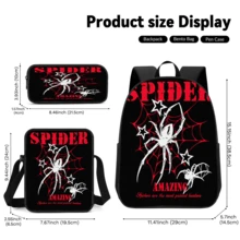 Spider 2D Print 3 Pieces Backpack Set, Large Capacity Backpack, Crossbody Bag, Pencil Case, Adjustable Wide Breathable Shoulder Straps, Side Mesh Pockets For Water Bottle Storage, Personalized Daily Commute Travel Casual Storage Bag - Printed Bag - View 7