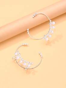outingfit 1 Pair New Geometric Ear Cuff Minimalist Design Rhinestone Earrings Accessories For Women - Silver - View 6