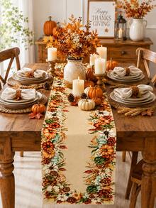 Fall Pumpkin Maple Leaf Table Runner, Autumn Sunflower Floral Harvest Table Runner For Thanksgiving Dinner Party Kitchen Dining Table Home Decor - Multicolor - View 9