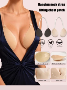 2pcs Women's Halter Neck Invisible Bra, With Invisible Halter Halter Adhesive Bra, Suitable For Women's Backless Dress - Multicolor - View 1