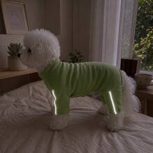 Reflective Strip Four-Legged High Collar Dog Home & Outdoor Base Layer Pet Jumpsuit, Warm For Autumn/Winter, Suitable For Small To Medium Dogs - Green - View 3
