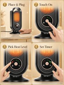 SMEGGEMS Máy sưởi điện để bàn mini PTC gốm, sưởi ấm góc rộng 60°, điều khiển cảm ứng, hẹn giờ 1-8H, ổn định nhiệt độ thông minh, phù hợp cho phòng ngủ, văn phòng và gia đình - màu đen - Xem 9