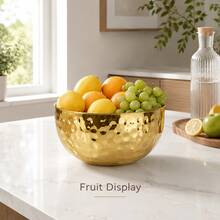 Round Hammered Mixing Bowl Decorative Fruit Salad Bowl 3 Sizes - Gold - View 6